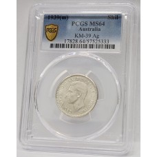 AUSTRALIA 1939 . ONE 1 SHILLING . PCGS MS64